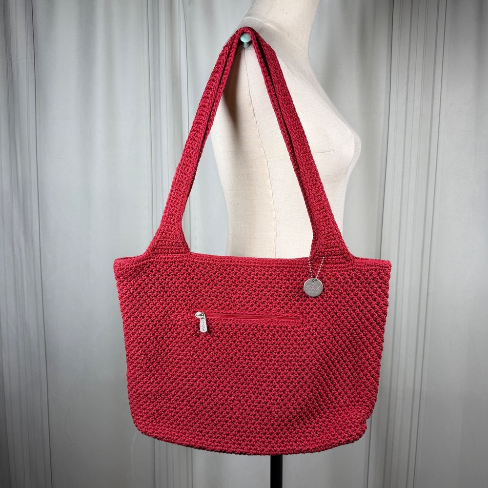 The Sak Cherry Red Crochet Fabiana Shoulder Bag Y2K Aesthetic